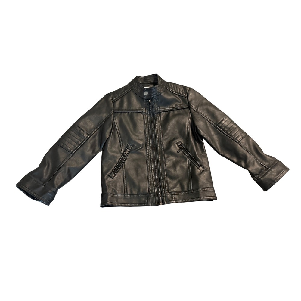 LJYH Kid Faux Black Leather Zip Jacket‎ Size 5-6 Boy Punk Emo Edgy Rock Cool